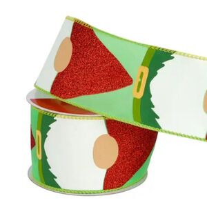 3 Michaels Mega Rolls Christmas Craft Ribbon 2.5"x30' Green Gnome‎ Wire Edge